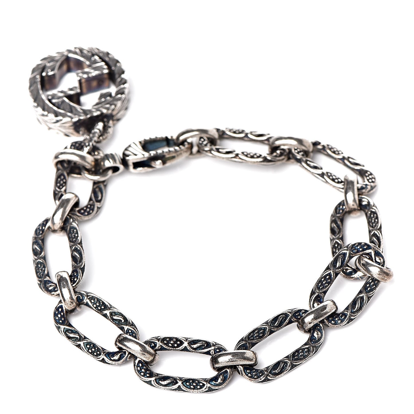 Sterling Silver Textured Interlocking G Charm Bracelet