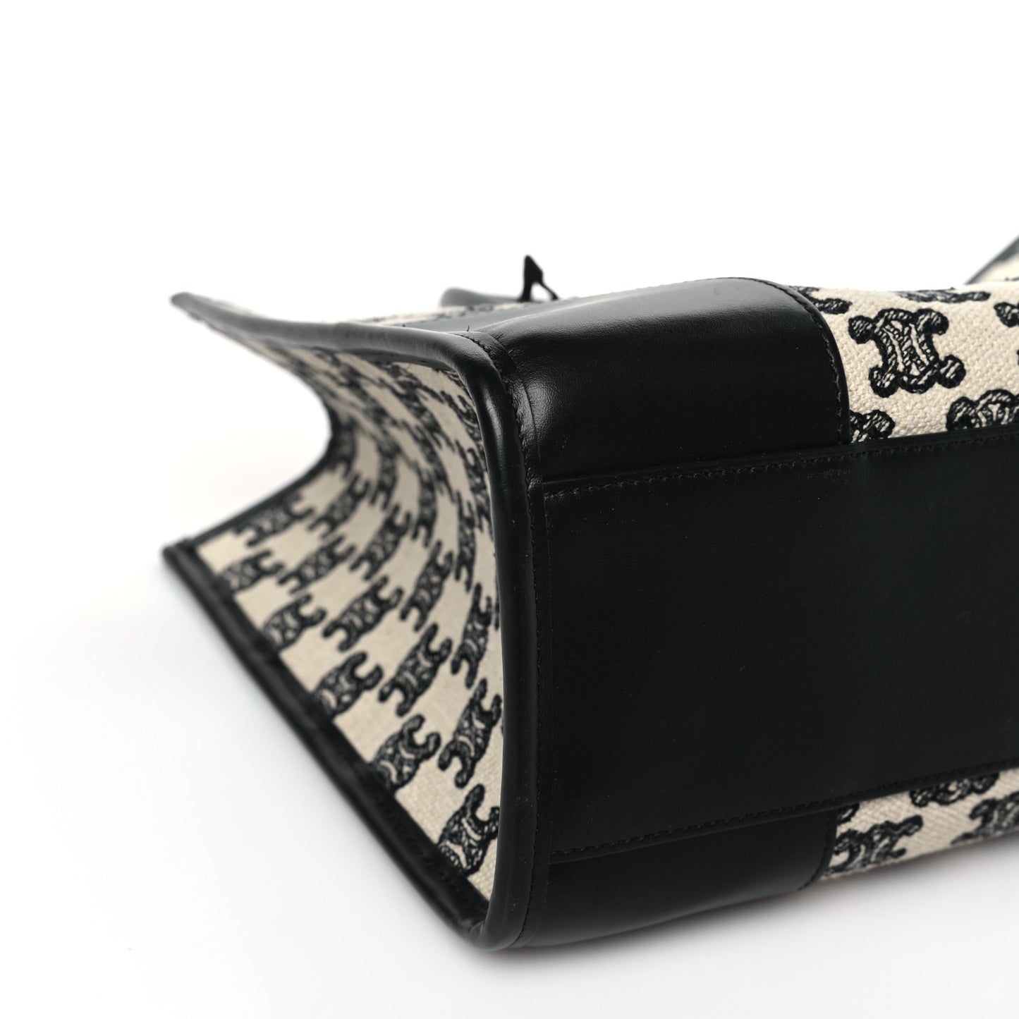 Canvas Calfskin Triomphe Embroidered Mini Horizontal Cabas Black