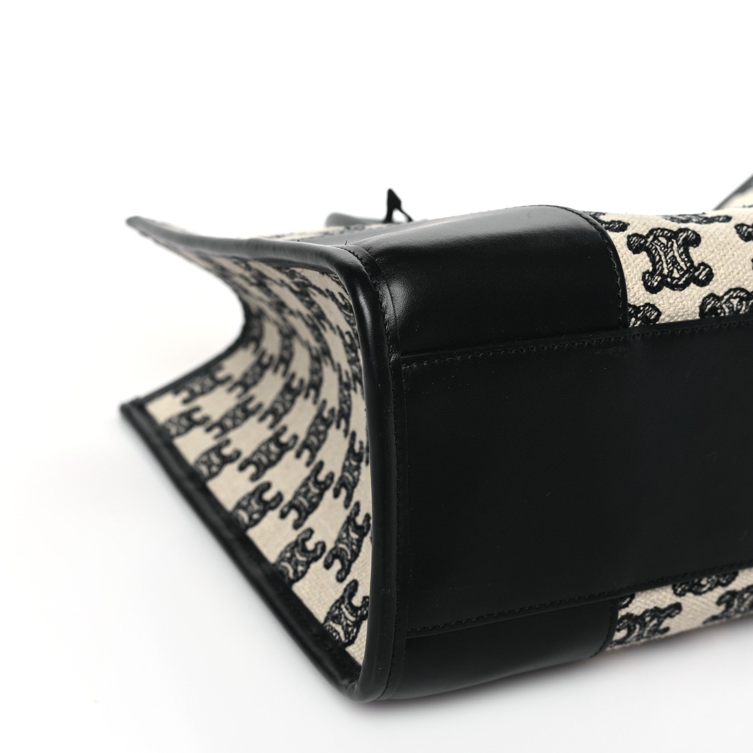 Celine Canvas Calfskin Triomphe Embroidered Mini Horizontal Cabas Black 7 of 8
