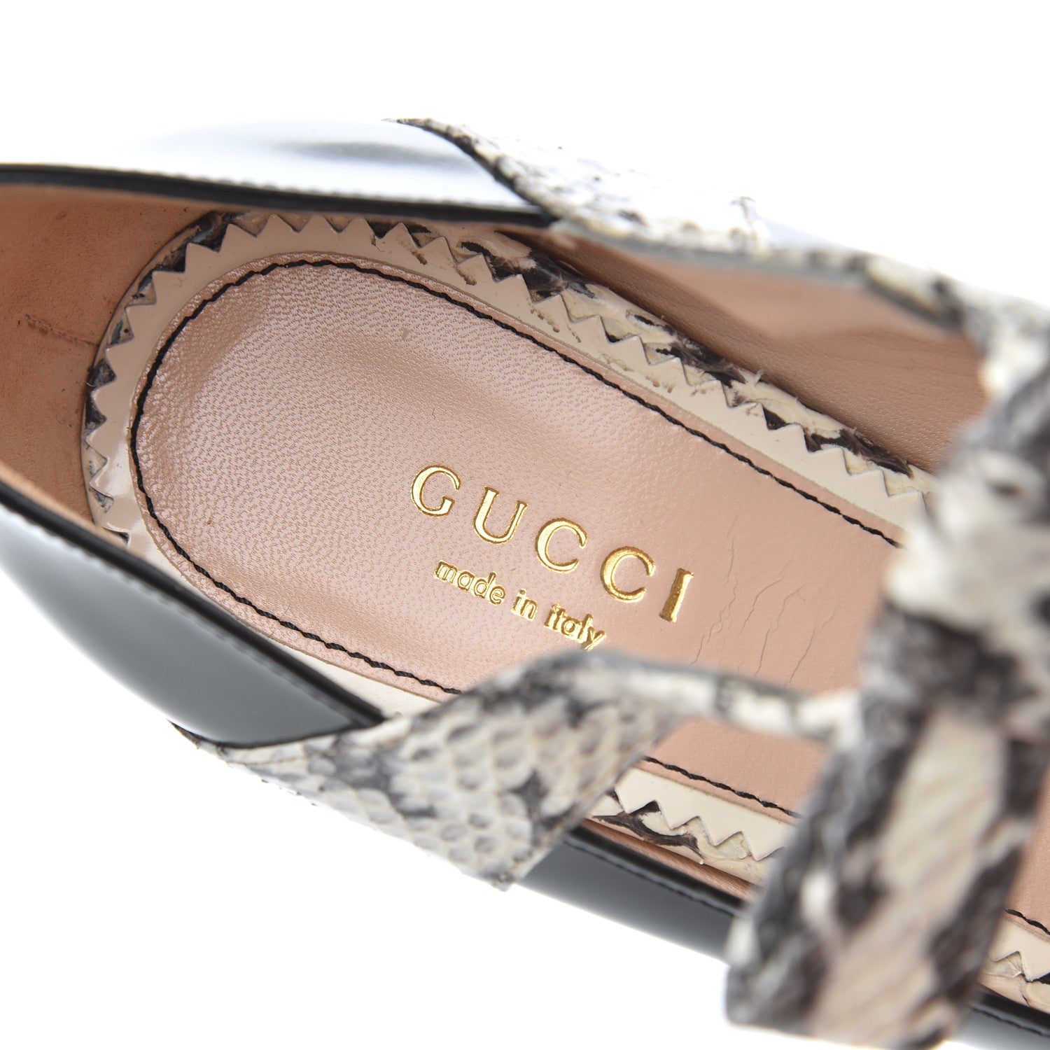 Gucci Polished Calfskin Elaphe Nimue Bow Mary Jane Pumps 37.5 Black Roccia 6 of 18
