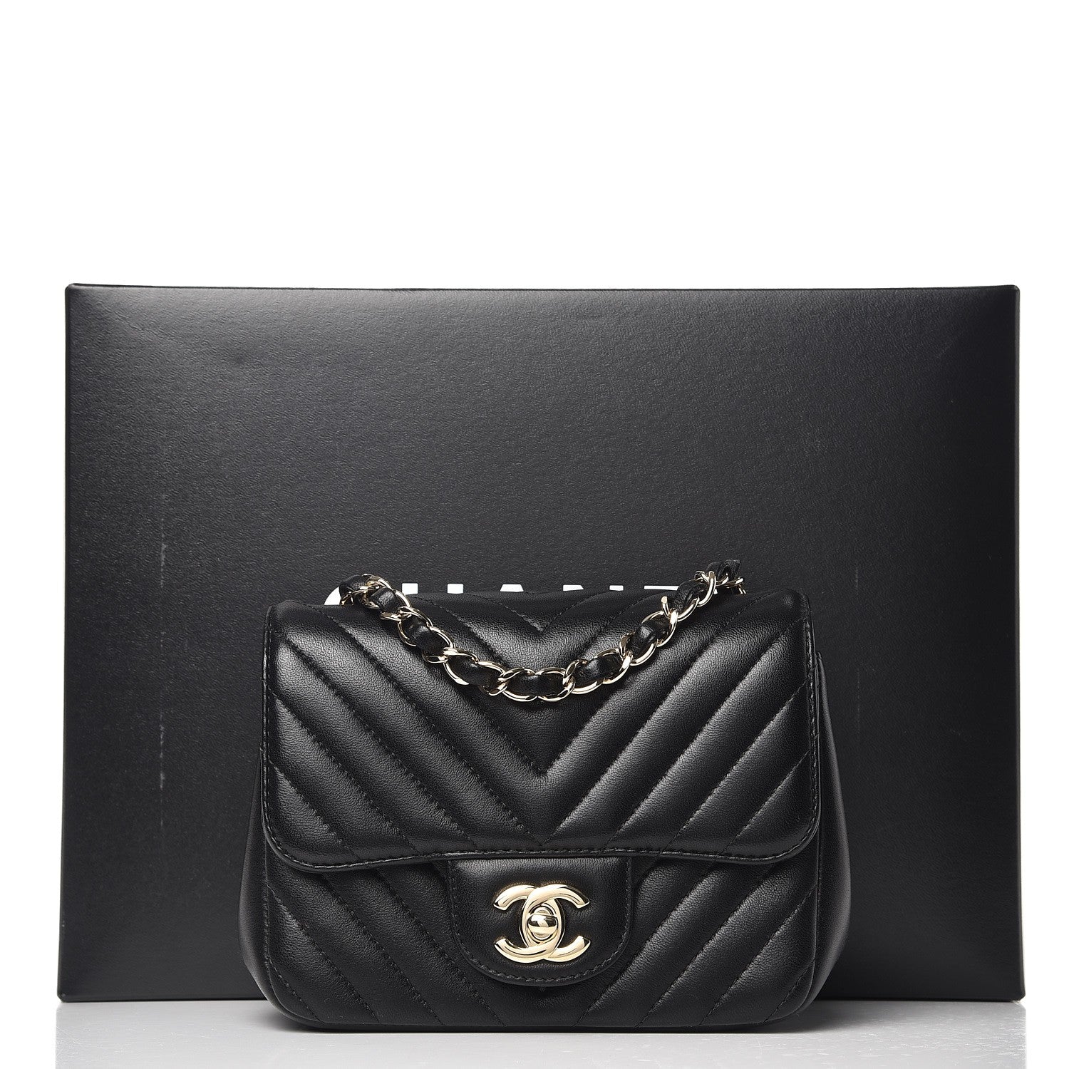 Chanel Lambskin Chevron Quilted Mini Square Flap Black 8 of 8