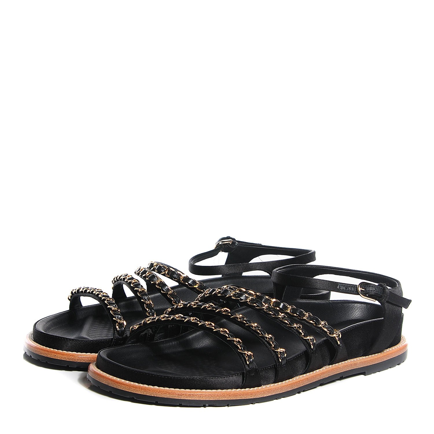 Chanel Satin Lambskin Chain Flat Sandals 40.5 Black 3 of 8
