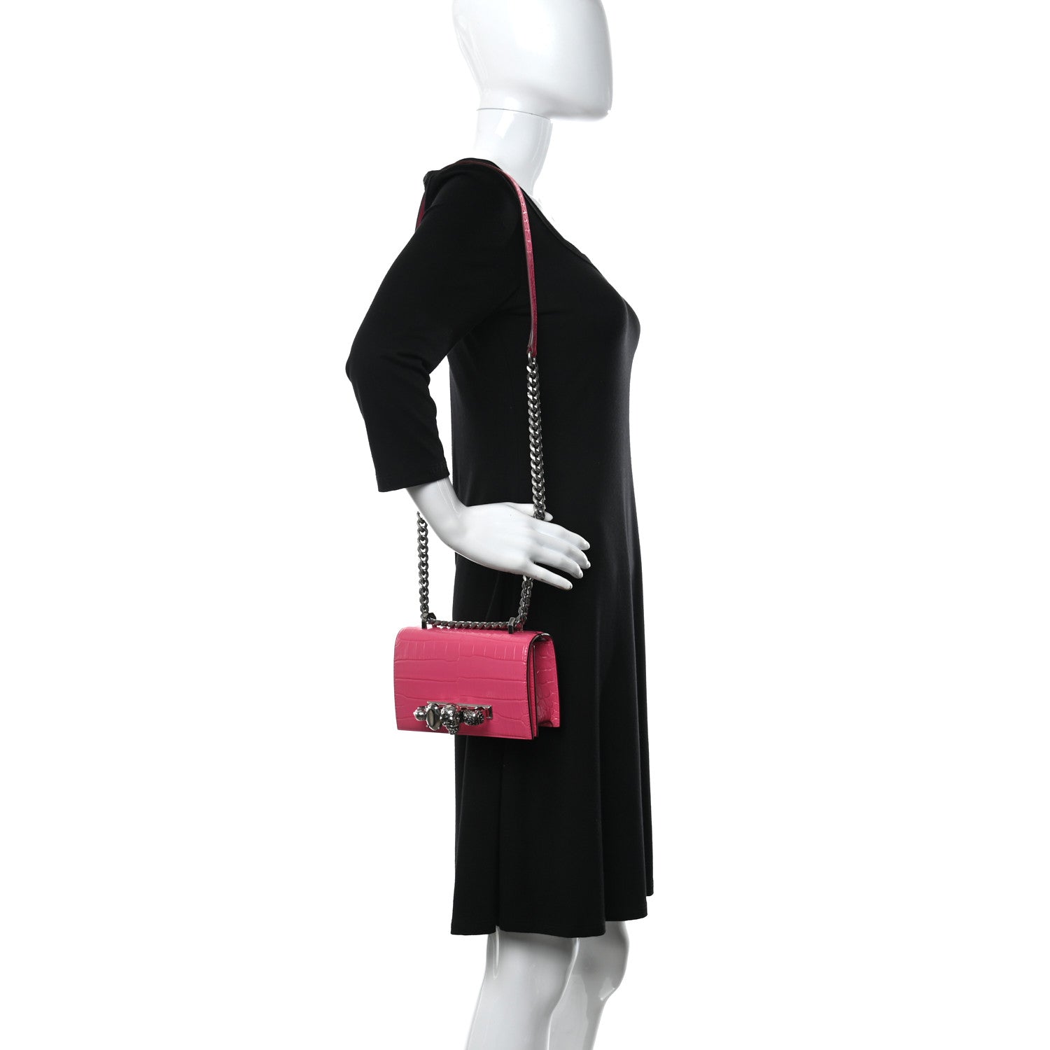 Alexander McQueen Shiny Crocodile Embossed Jeweled Satchel Peony Pink 2 of 11