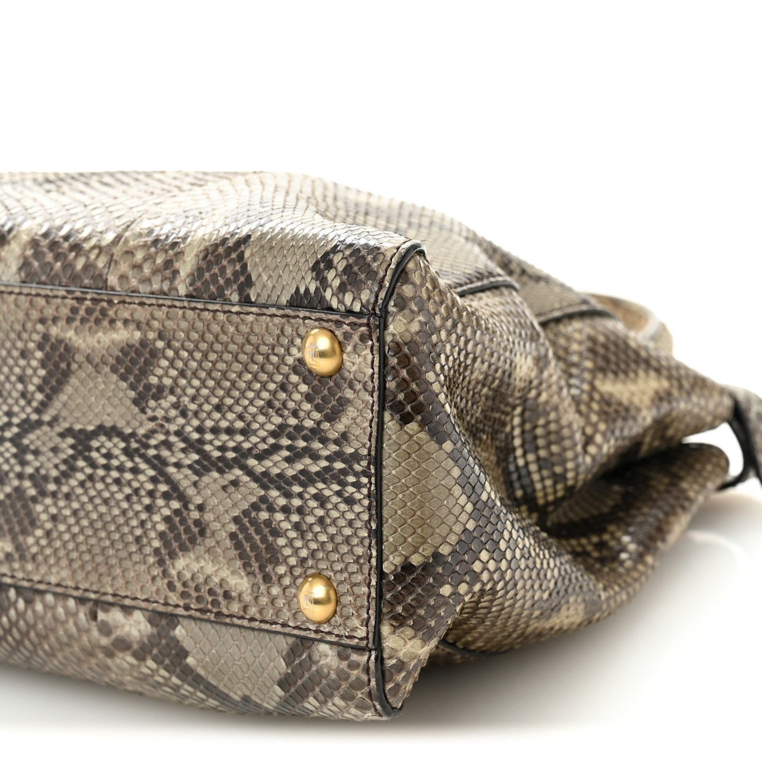 Fendi Snakeskin Medium Peekaboo Iconic Satchel Asfalto Nocciola 11 of 12