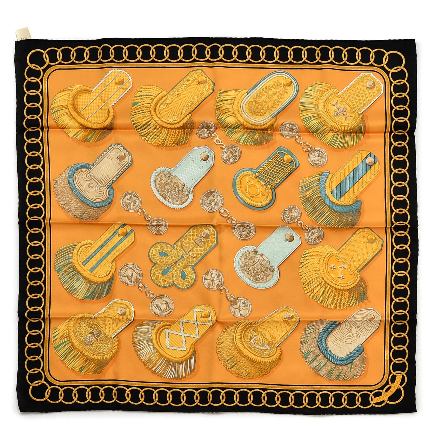 Silk Epaulettes Scarf 70 Black Jaune D'Or Vieil Or