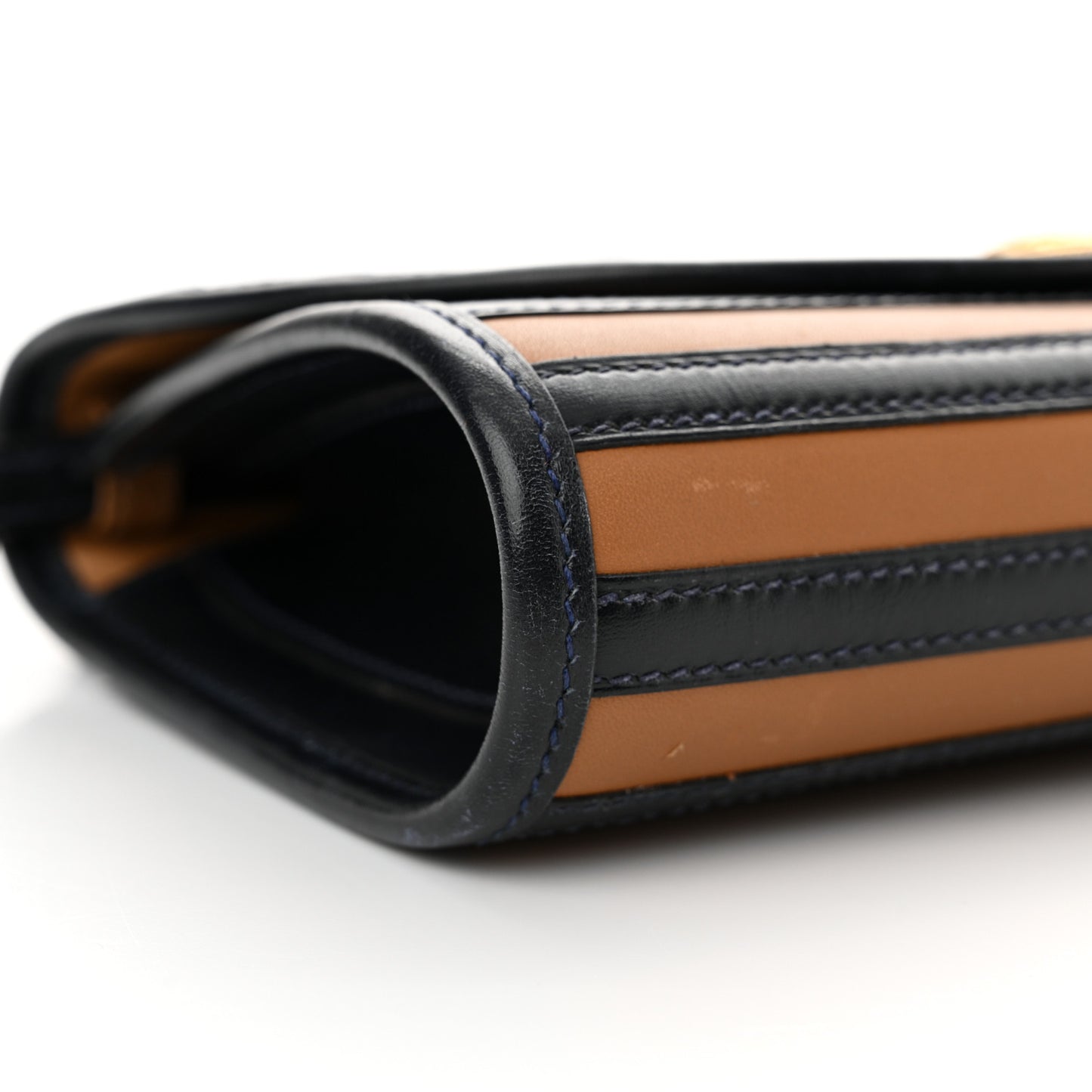 Calfskin Box Pochette Shoulder Bag Gold Bleu Marine
