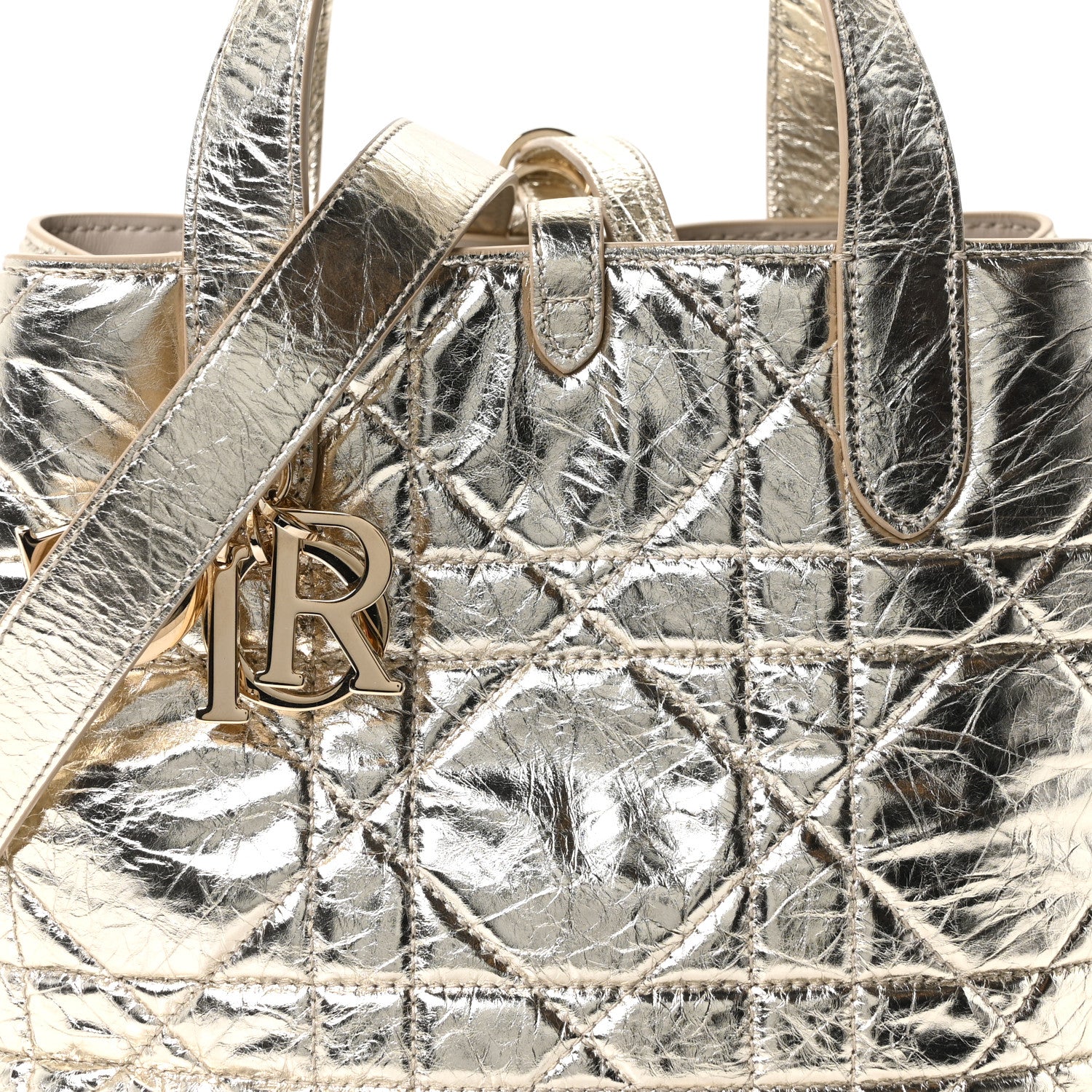 Christian Dior Metallic Calfskin Macrocannage Small Toujours Vertical Tote Gold 8 of 10