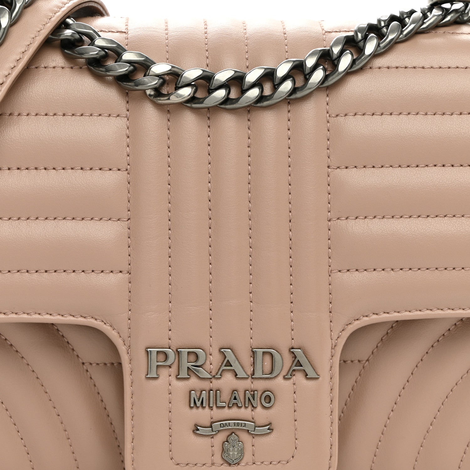 Prada Soft Calfskin Impunture Diagramme Medium Chain Flap Shoulder Bag Cipria 8 of 11