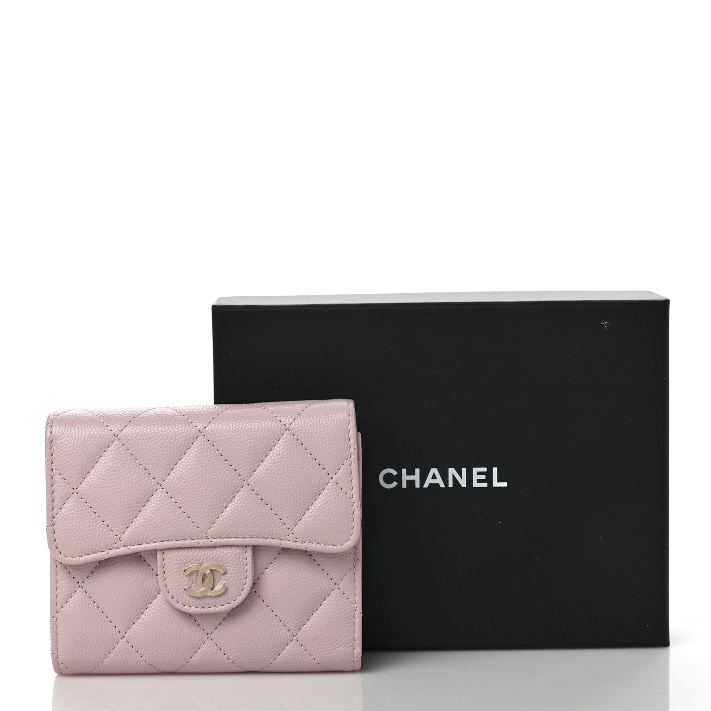 Caviar Quilted Compact Flap Wallet Light Pink