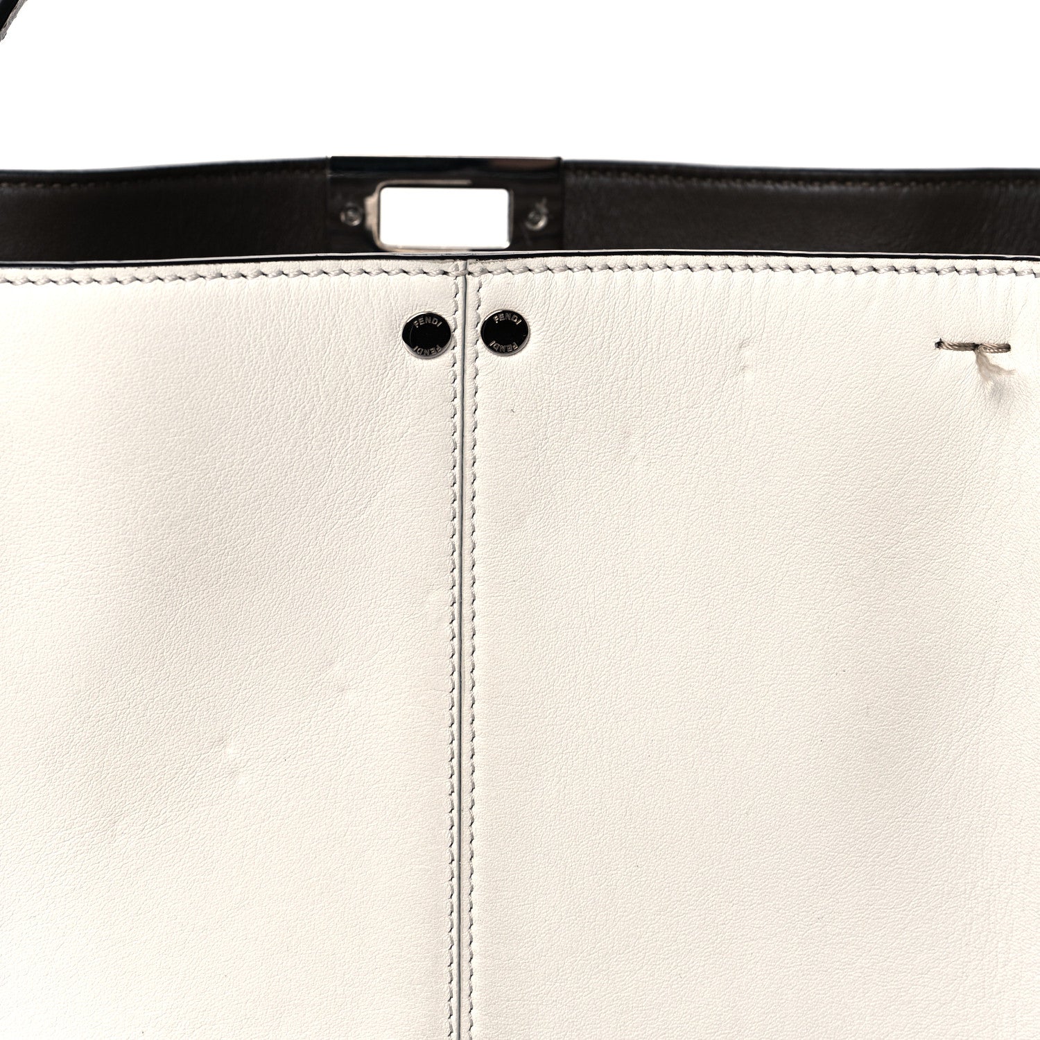 Fendi Vitello Seta Glazed Fabric FF 1974 Medium Peekaboo X-Lite White Ice Mogano Panna 10 of 18