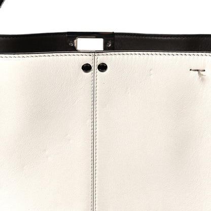 Fendi Vitello Seta Glazed Fabric FF 1974 Medium Peekaboo X-Lite White Ice Mogano Panna 10 of 18