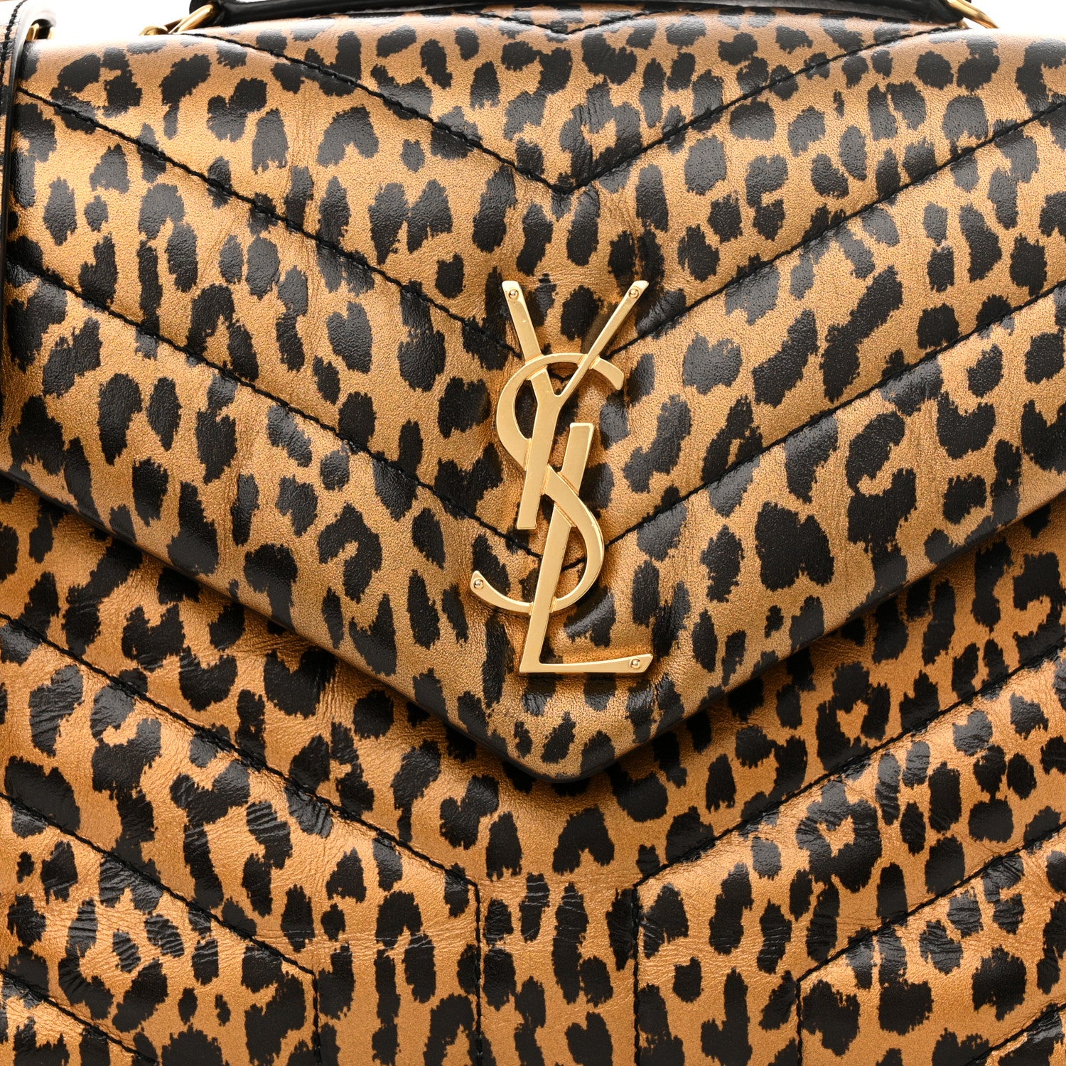 Saint Laurent Calfskin Y Quilted Monogram Small Loulou Chain Satchel Leopard 9 of 14