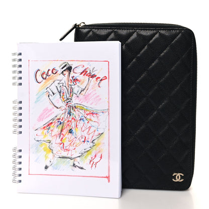 Chanel Caviar Quilted Zip Around Notebook Agenda Cover Black 3 of 12