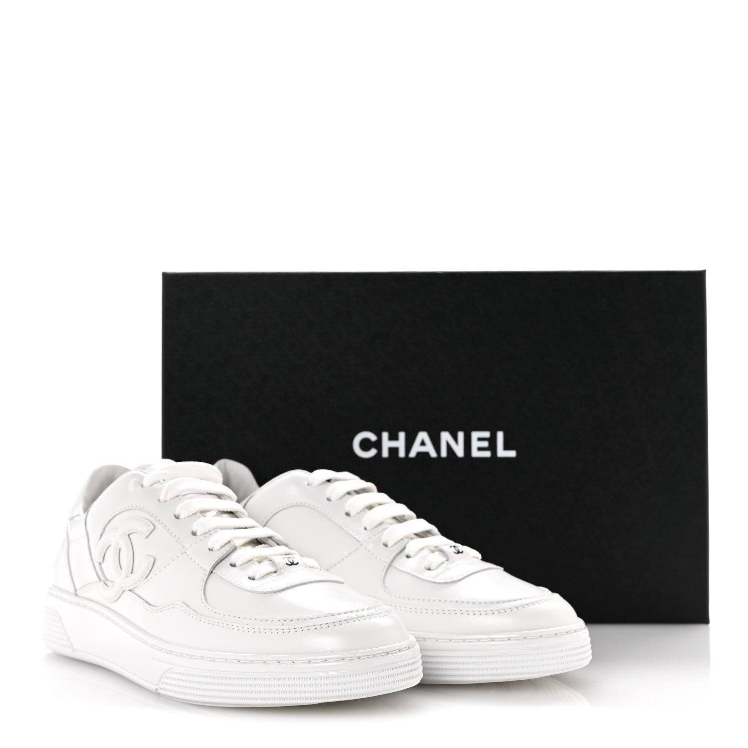 Chanel Calfskin Womens CC Sneakers 38 White 10 of 10
