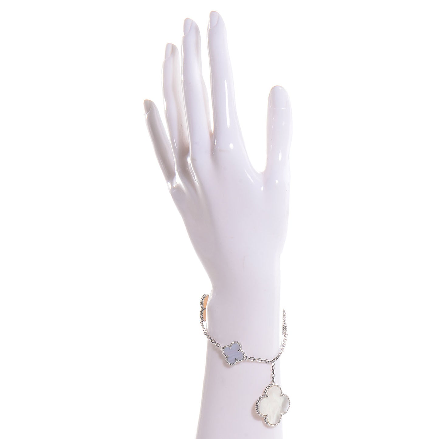 18K White Gold Chalcedony Mother of Pearl 5 Motifs Magic Alhambra Bracelet