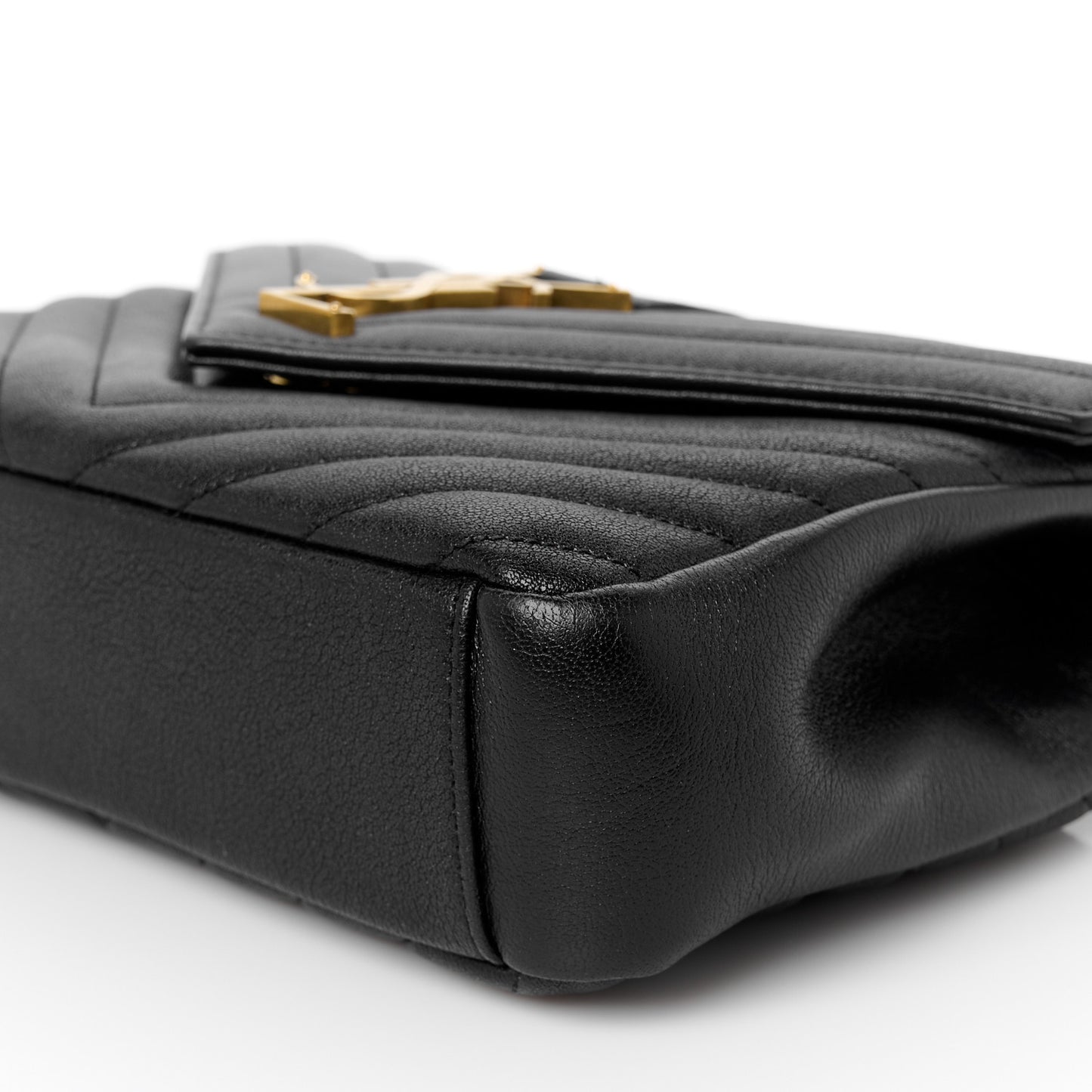 Sheepskin Matelasse Chevron Monogram Medium College Bag Black