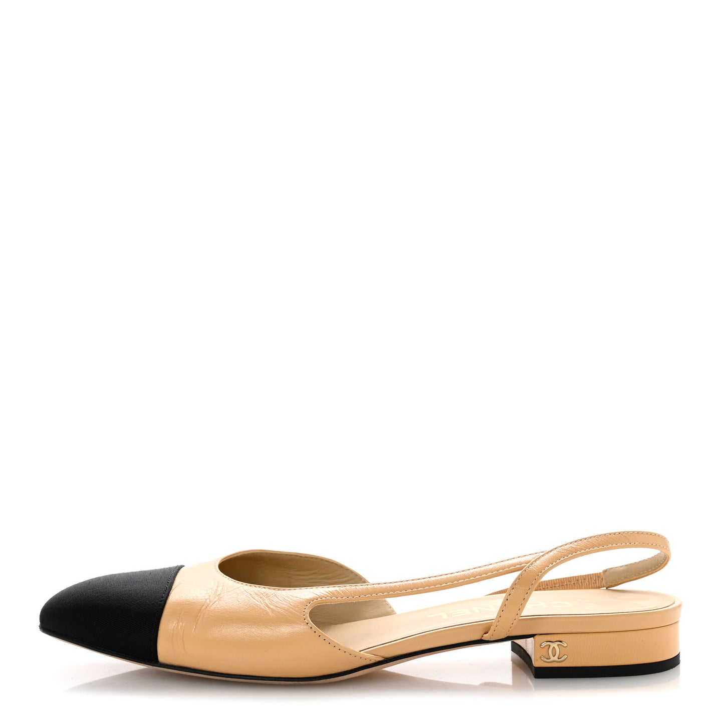 Goatskin Grosgrain Cap Toe CC Slingback Pumps 37.5 Beige Black