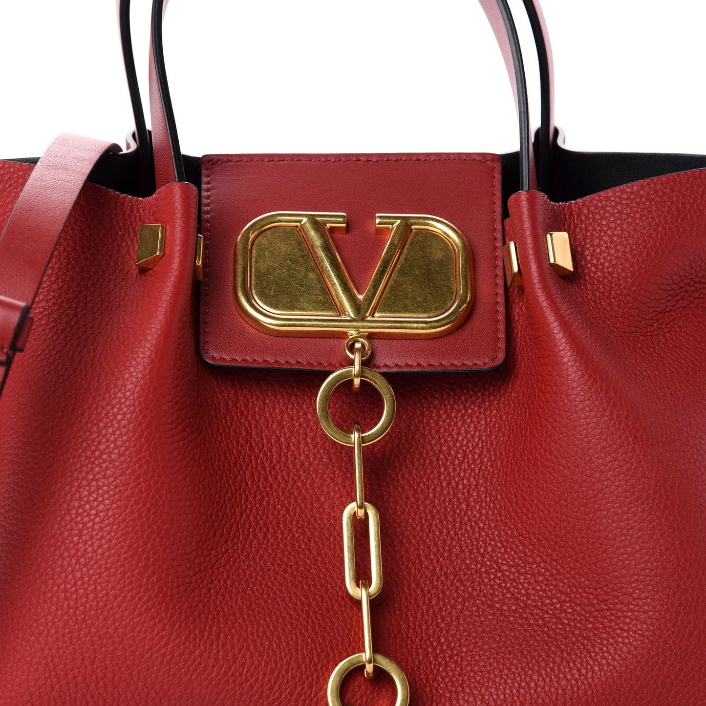 Grainy Calfskin Small VLogo Escape Shopper Rosso Valentino