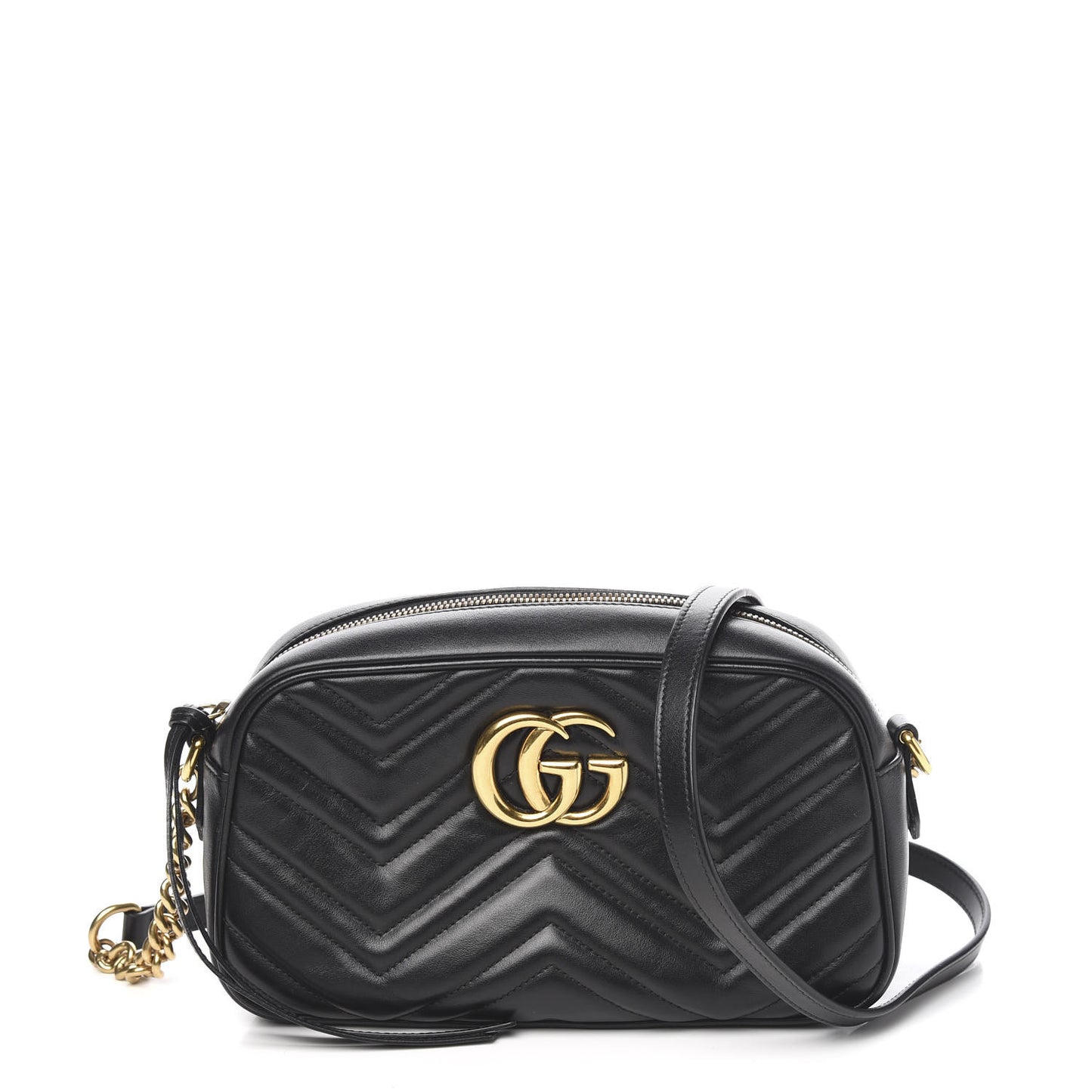 Calfskin Matelasse Small GG Marmont Chain Shoulder Bag Black