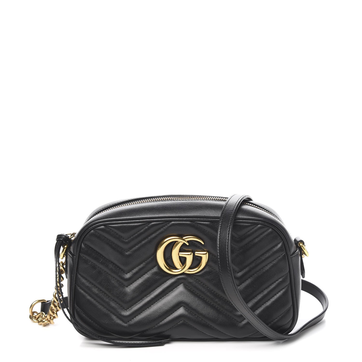 Gucci Calfskin Matelasse Small GG Marmont Chain Shoulder Bag Black 1 of 10