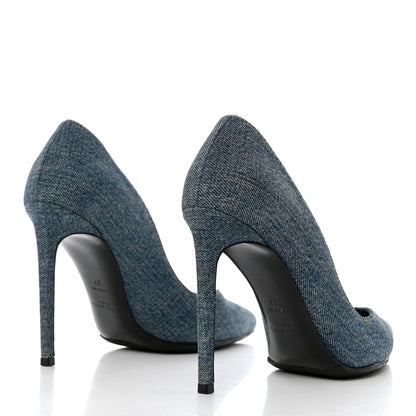 Saint Laurent Denim Classic Paris Escarpin V 105 Skinny Pumps 37 Light Blue 4 of 12