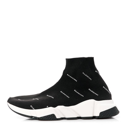 Balenciaga Neoprene Knit Allover Logo Bi-Color Sole Womens Speed Sneakers 40 Black White 1 of 8