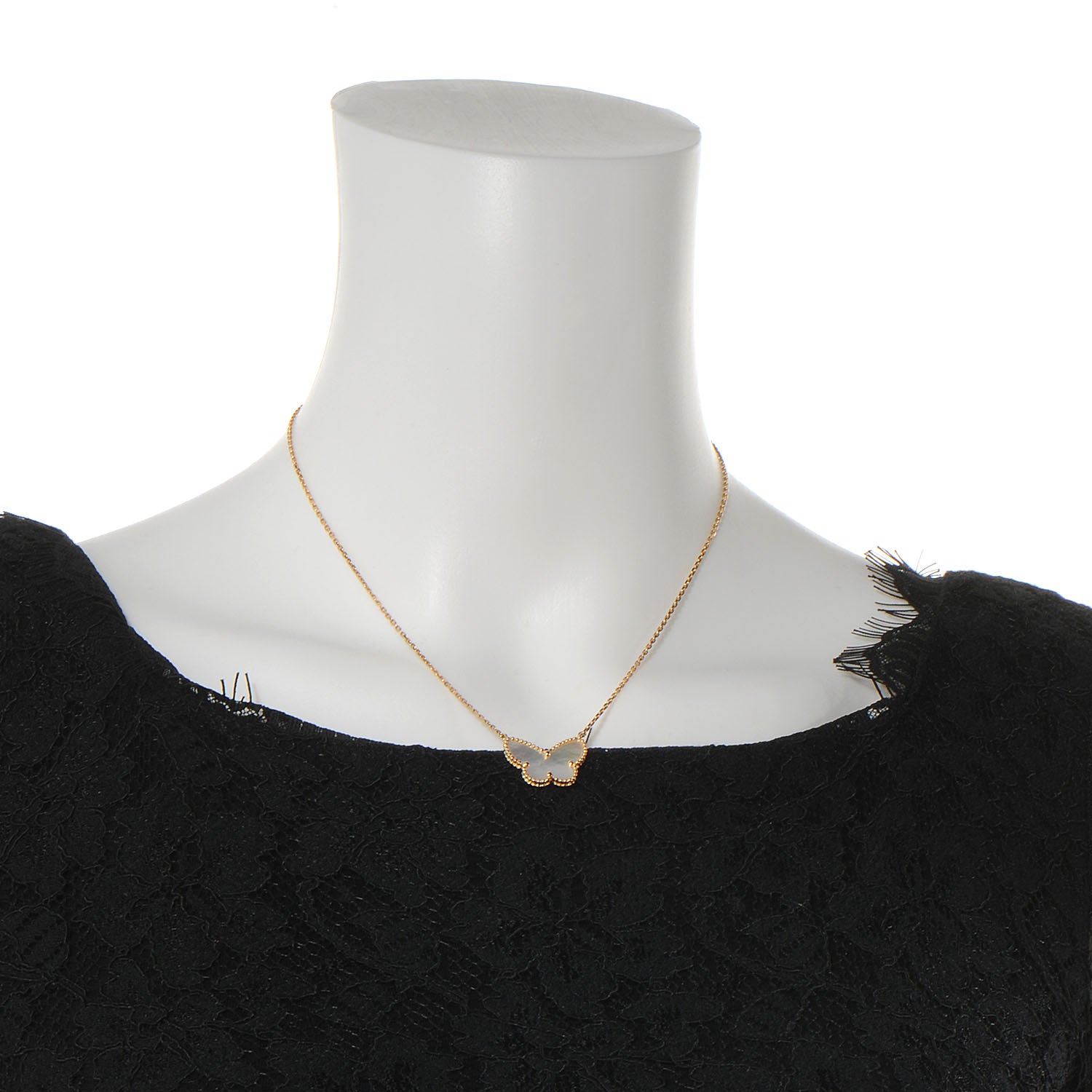 Van Cleef & Arpels 18K Yellow Gold Mother of Pearl Lucky Alhambra Butterfly Pendant 2 of 6