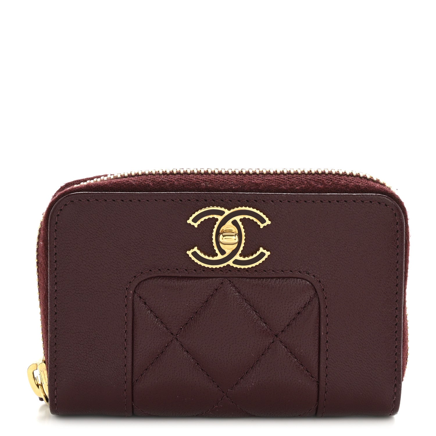 Chanel Sheepskin Quilted Mademoiselle Vintage Zip Coin Purse Dark Red 1 of 9