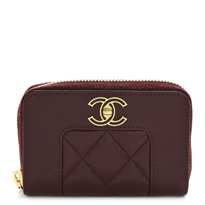 Chanel Sheepskin Quilted Mademoiselle Vintage Zip Coin Purse Dark Red 1 of 9
