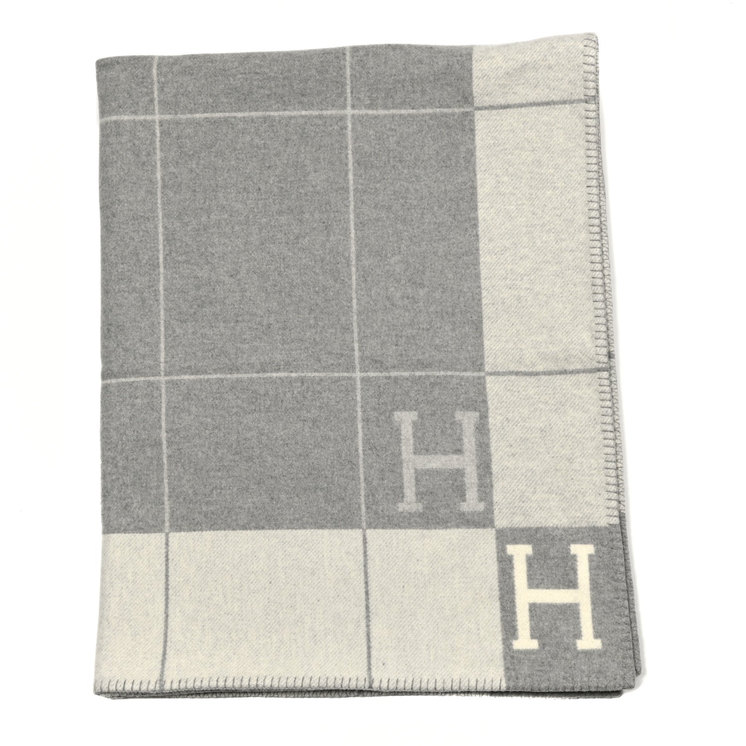 Hermes Wool Cashmere Avalon III Blanket Ecru Gris Clair 1 of 4