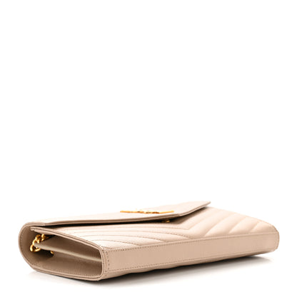 Saint Laurent Grain De Poudre Matelasse Chevron Monogram Chain Wallet Dark Beige 4 of 12
