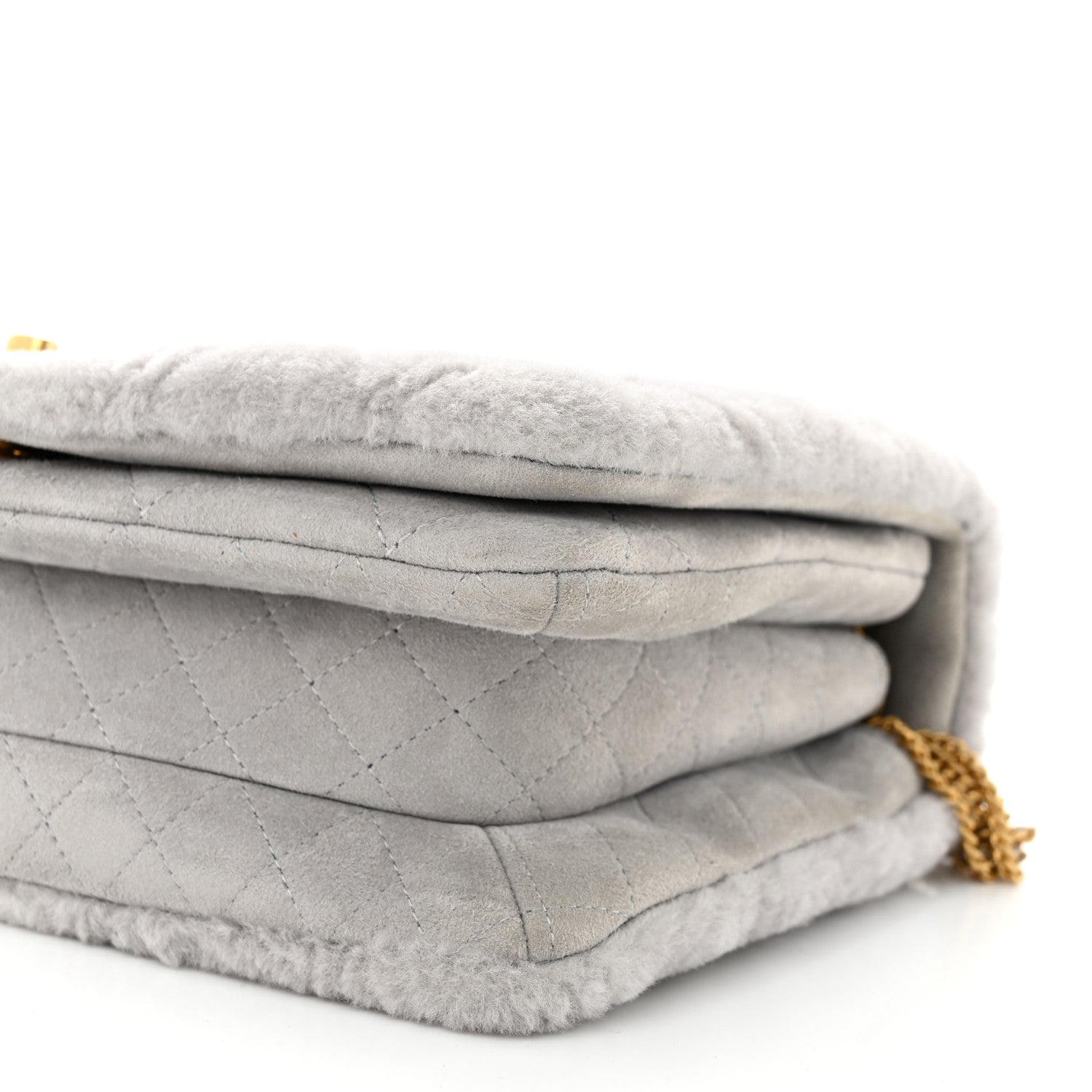Chanel Shearling Lambskin Quilted On And On Medium Chain Flap Grey 10 of 10