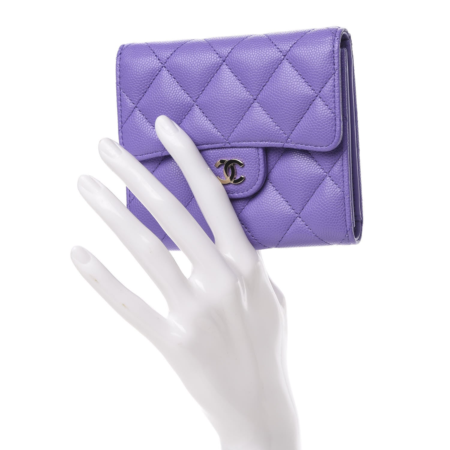 Chanel Caviar Quilted Compact Flap Wallet Purple 2 of 9