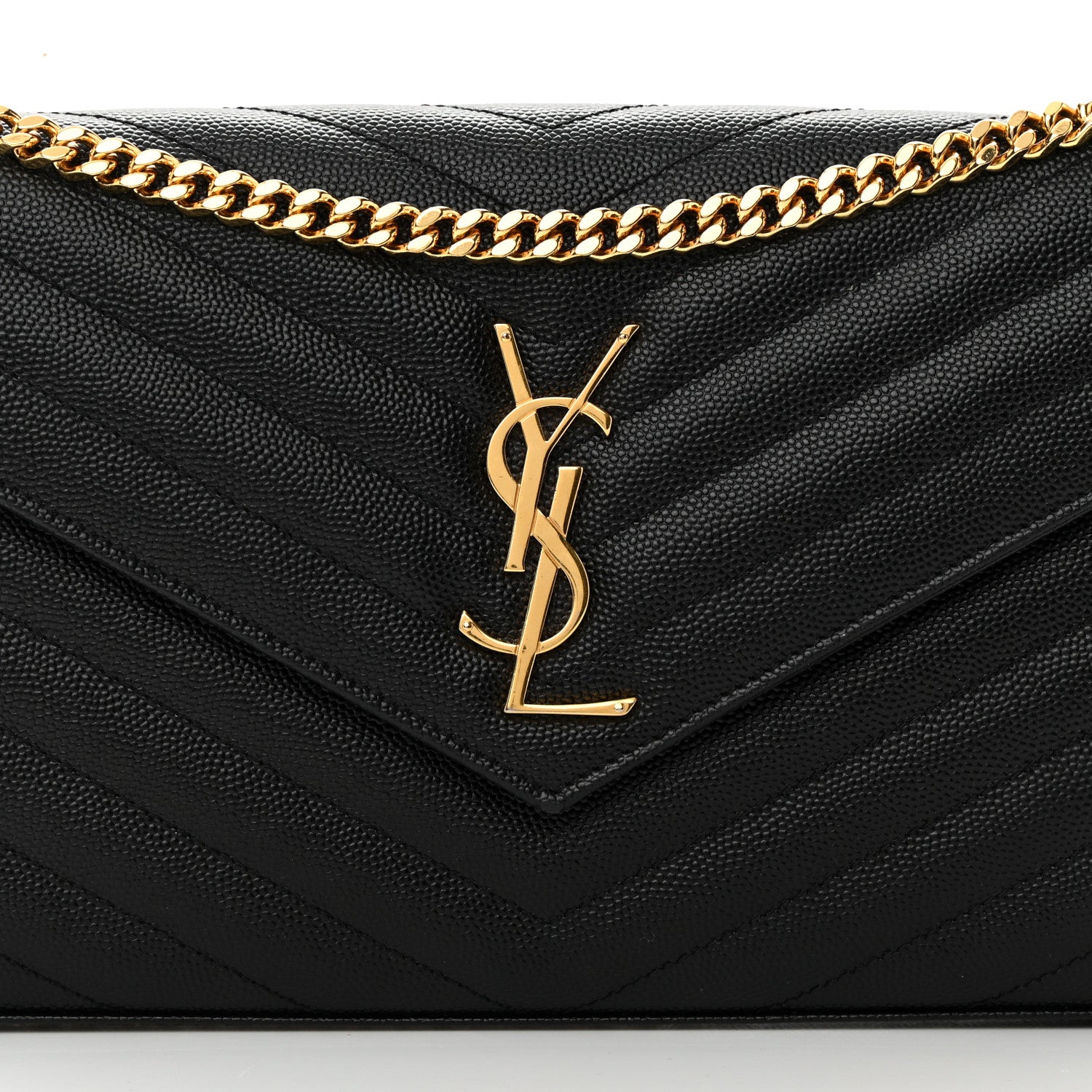 Saint Laurent Grain De Poudre Matelasse Chevron Monogram Chain Wallet Black 8 of 15