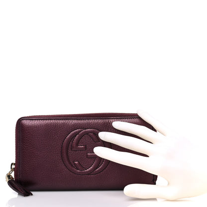 Gucci Metallic Cellarius Calfskin Soho Zip Around Wallet Classic Burgundy 2 of 11