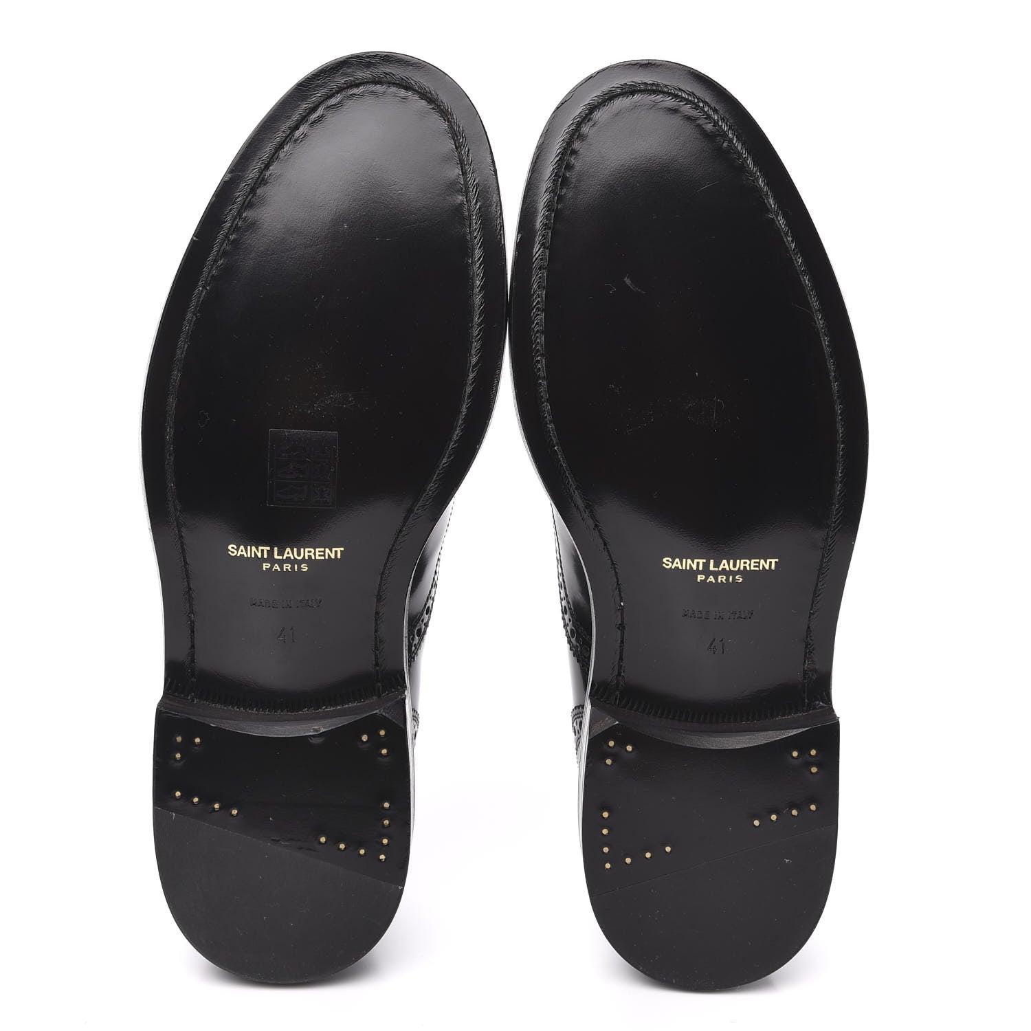 Saint Laurent Patent Calfskin Army Brogue Wingtip Oxfords 41 Black 5 of 8