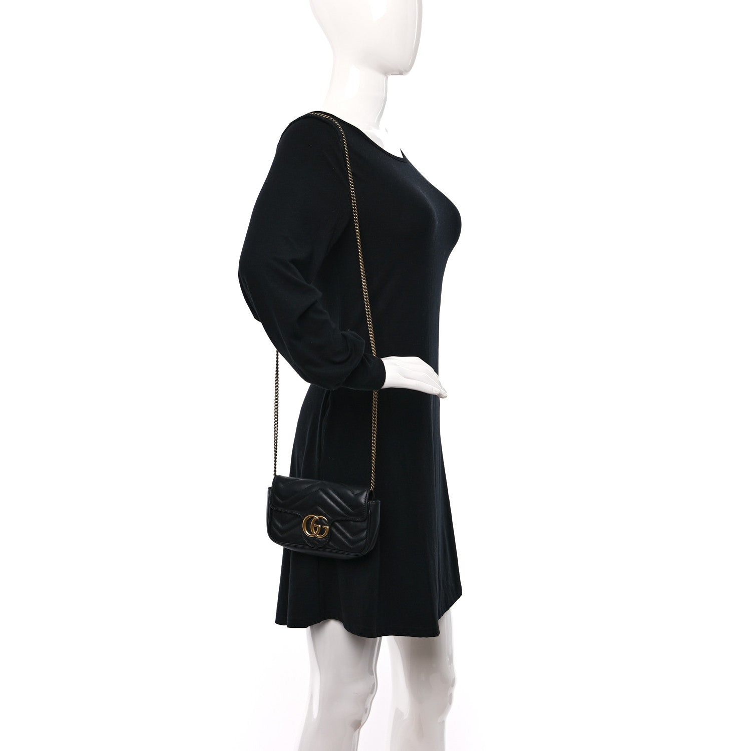 Gucci Calfskin Matelasse Super Mini GG Marmont Shoulder Bag Black 3 of 11