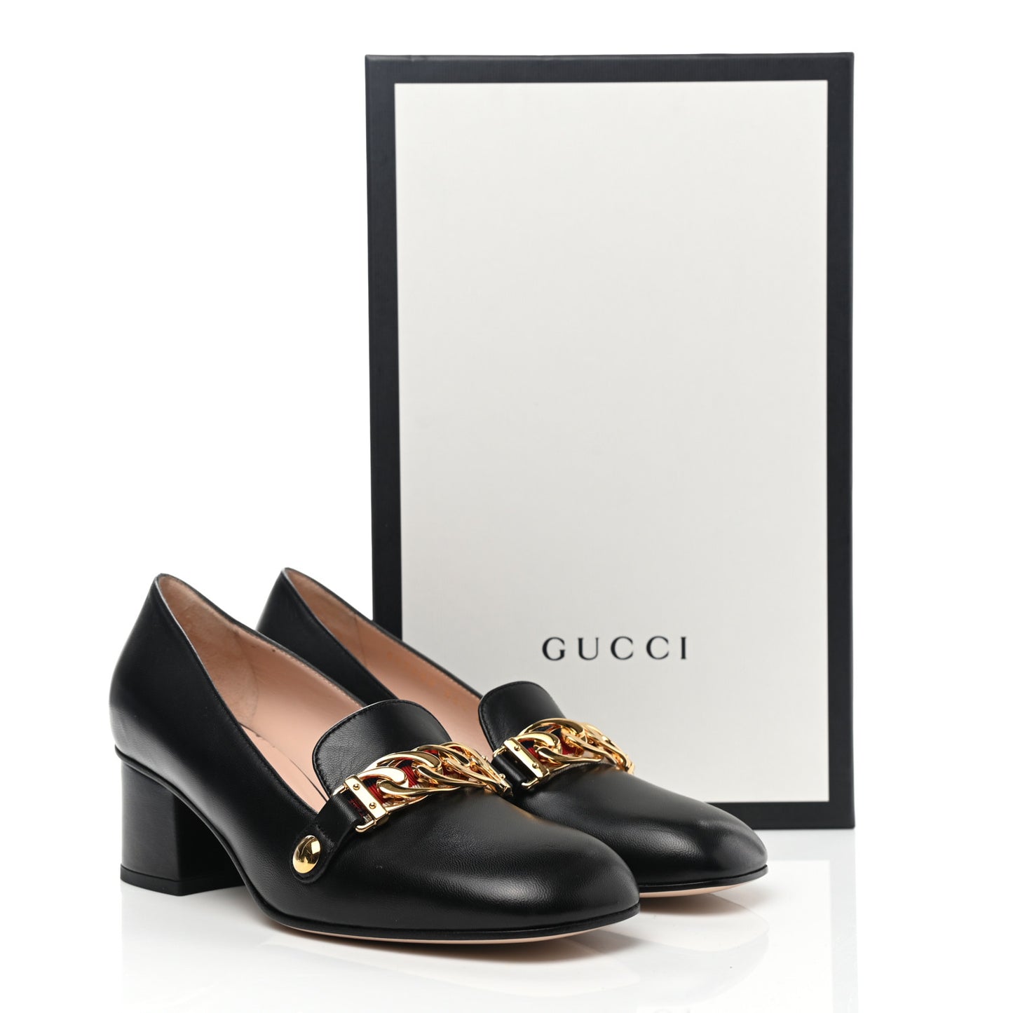 Malaga Kid Sylvie Web Chain Mid Heel Loafers 35.5 Black