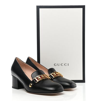Gucci Malaga Kid Sylvie Web Chain Mid Heel Loafers 35.5 Black 14 of 14