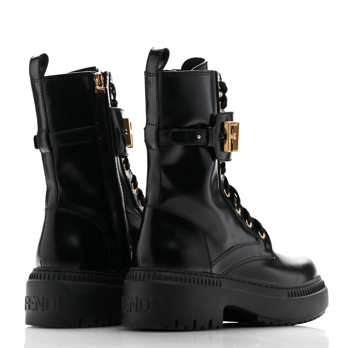Vitello Abrasivato Fendigraphy 50mm Biker Boots 38 Black