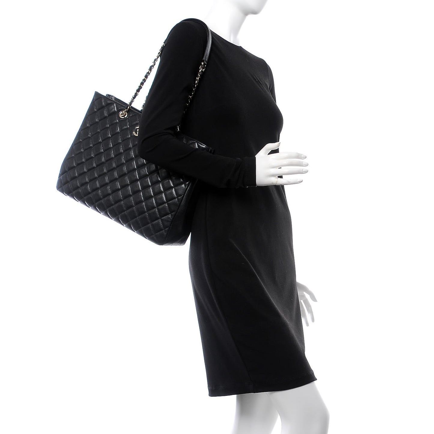 Caviar Quilted Large Shopping Tote Black
