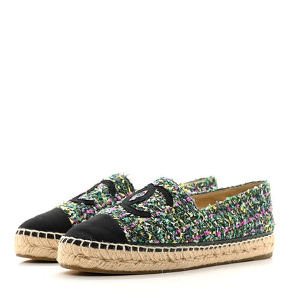 Chanel Tweed Grosgrain CC Espadrilles 40 Green Pink Yellow Black 3 of 9