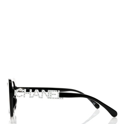 Chanel Acetate Strass Polarized Square Sunglasses 5422-B-A Black White 3 of 8
