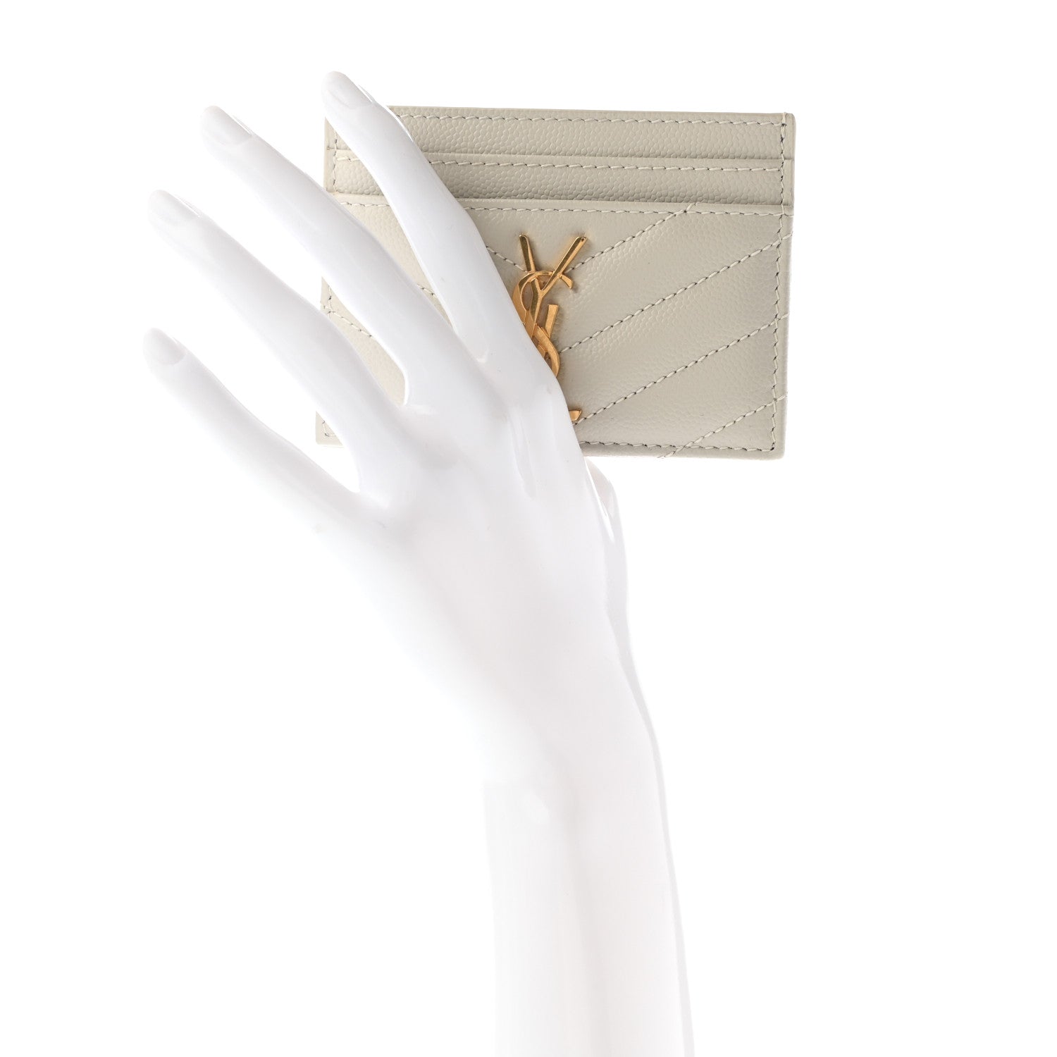 Saint Laurent Grain De Poudre Matelasse Chevron Monogram Credit Card Case Crema Soft 2 of 7