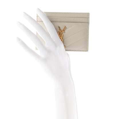 Saint Laurent Grain De Poudre Matelasse Chevron Monogram Credit Card Case Crema Soft 2 of 7