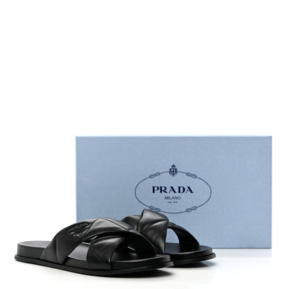 Prada Nappa Logo Quilted Criss Cross Slide Sandals 40 Black 10 of 10