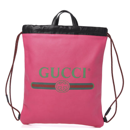 Gucci Grained Calfskin Logo Drawstring Backpack Box Pink Green Black 1 of 9