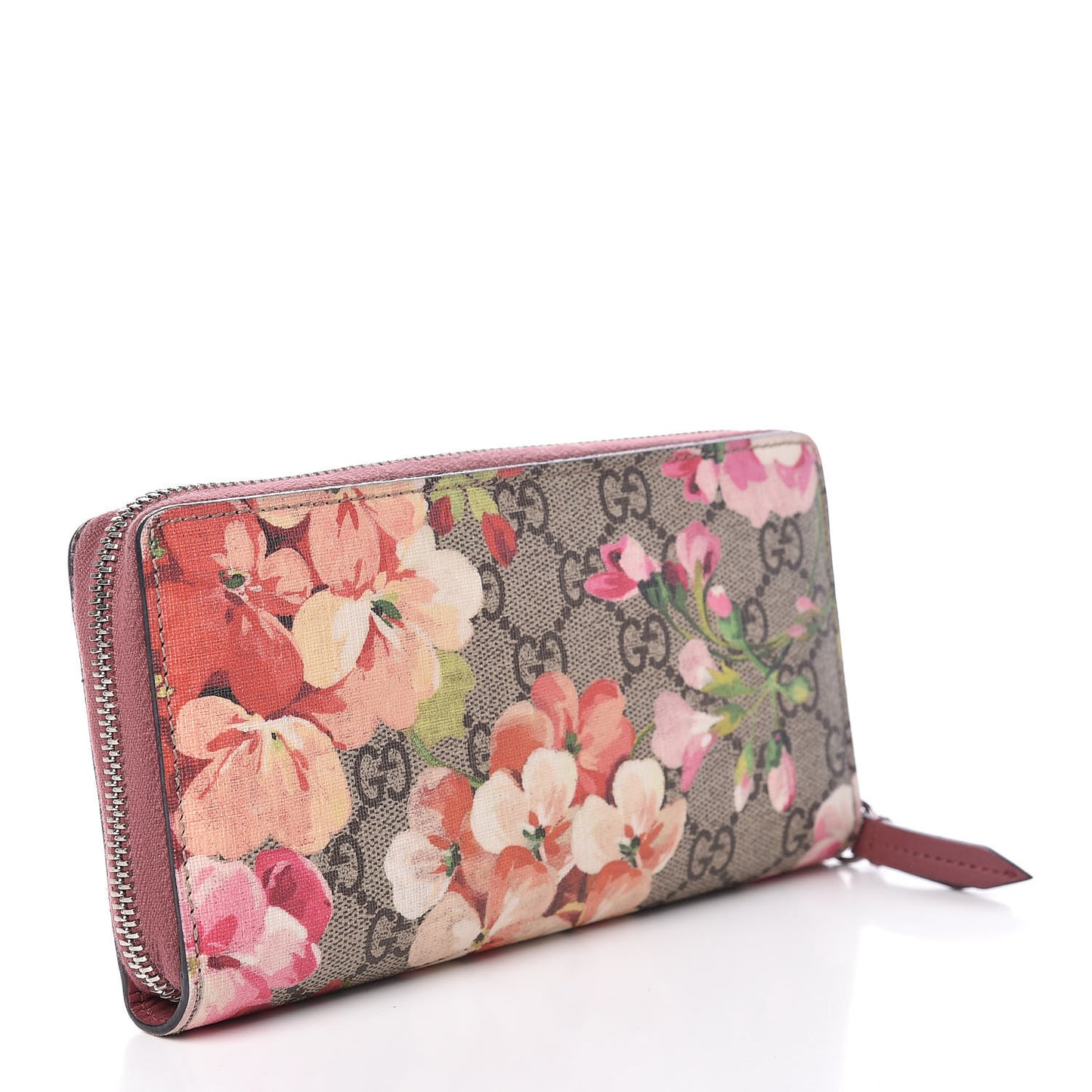 GG Supreme Monogram Blooms Zip Around Wallet Beige Multicolor Dry Rose