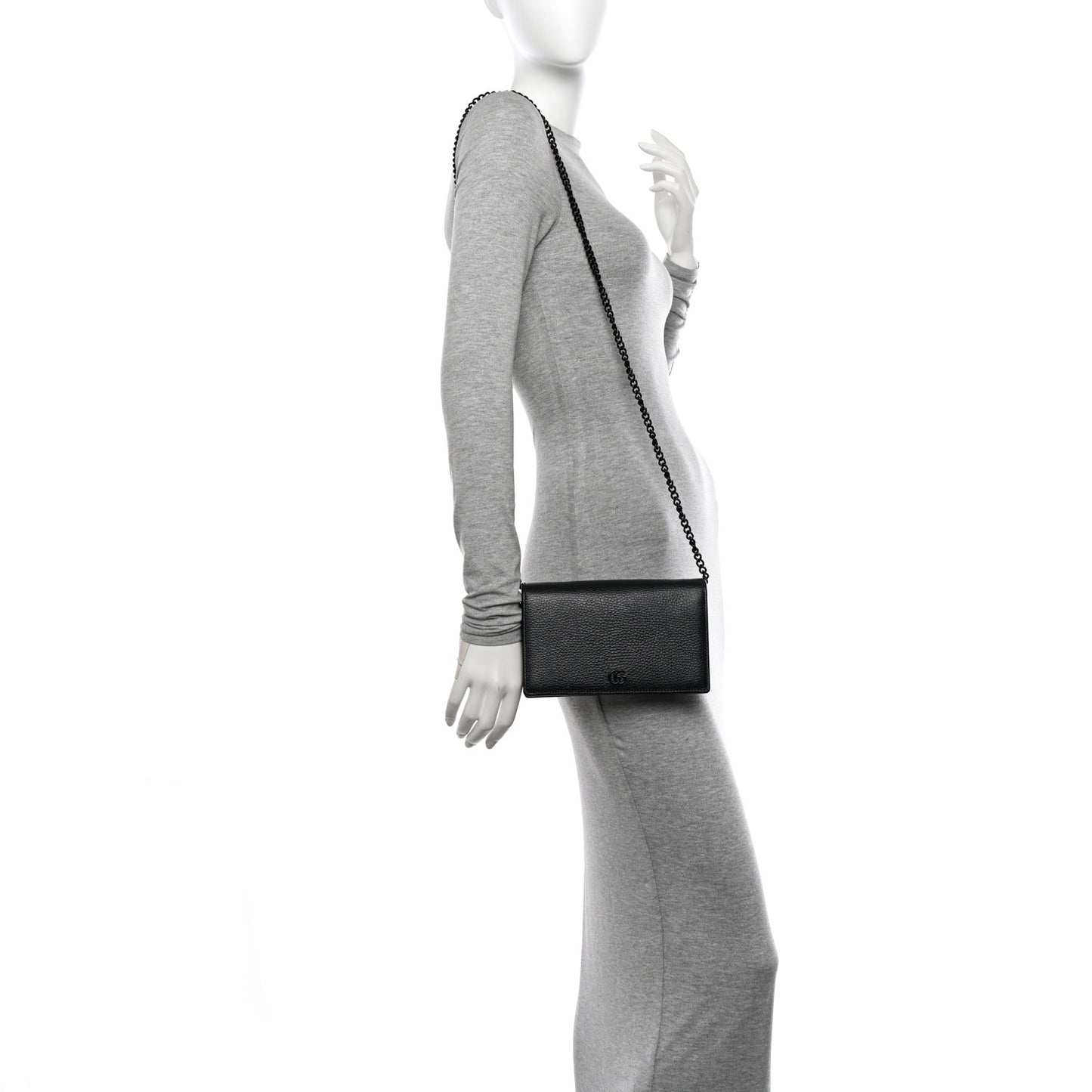 Dollar Calfskin Enamel Monochrome Mini GG Marmont Chain Wallet Black