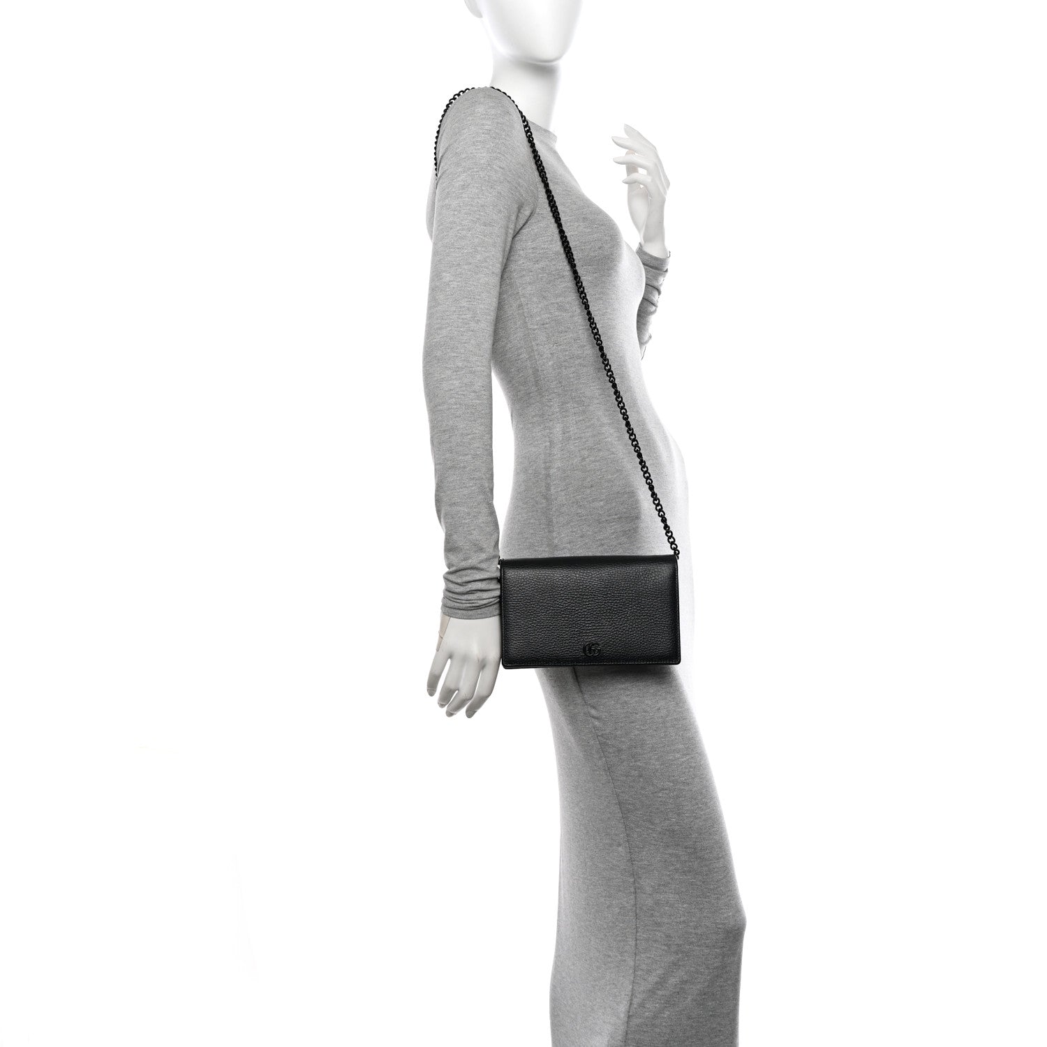 Gucci Dollar Calfskin Enamel Monochrome Mini GG Marmont Chain Wallet Black 2 of 11